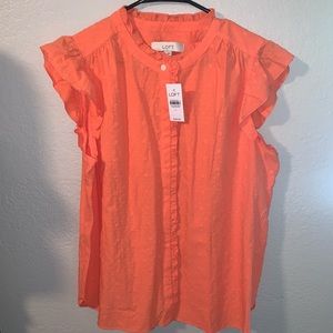 LOFT Orange Eyelet Sleeveless Top